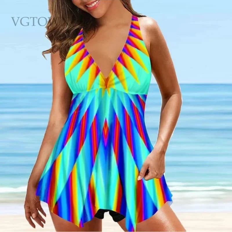 8XL 10XL Donna Vita alta Tankini Estate Nuovo design Stampa Costumi da bagno Costume da bagno Bikini Costume da bagno Due pezzi Set Beach Weart