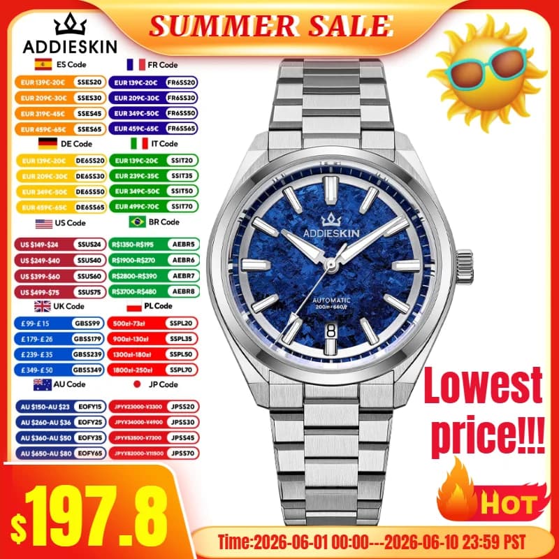 AddiesKIN K006 Orologio da uomo 9015 Ice Crystal Titanium Dial Sapphire Glass BGW9 Luminoso 20Bar Orologi meccanici automatici da immersione