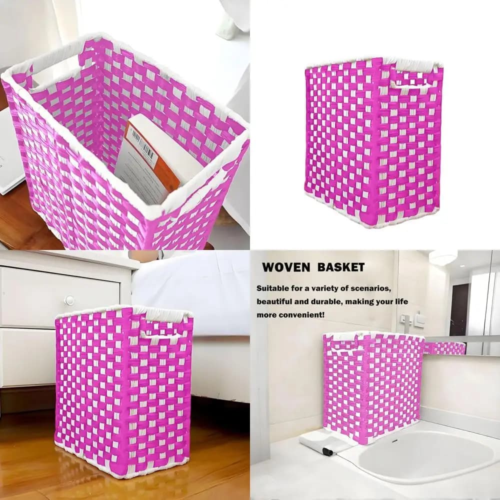 Elegante pattumiera in vimini rosa, pattumiera in tessuto da 3,5 galloni, cestino decorativo impermeabile per uso domestico e in ufficio