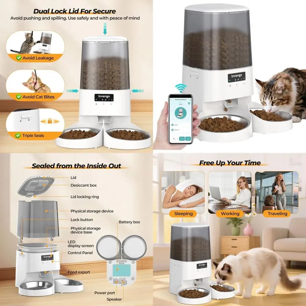 Alimentatore per gatti intelligente: dispenser da 5 litri, controllato da app, WiFi, doppia alimentazione, porzioni regolabili, anti-jamming, blocco fresco, acciaio inossidabile, Ea