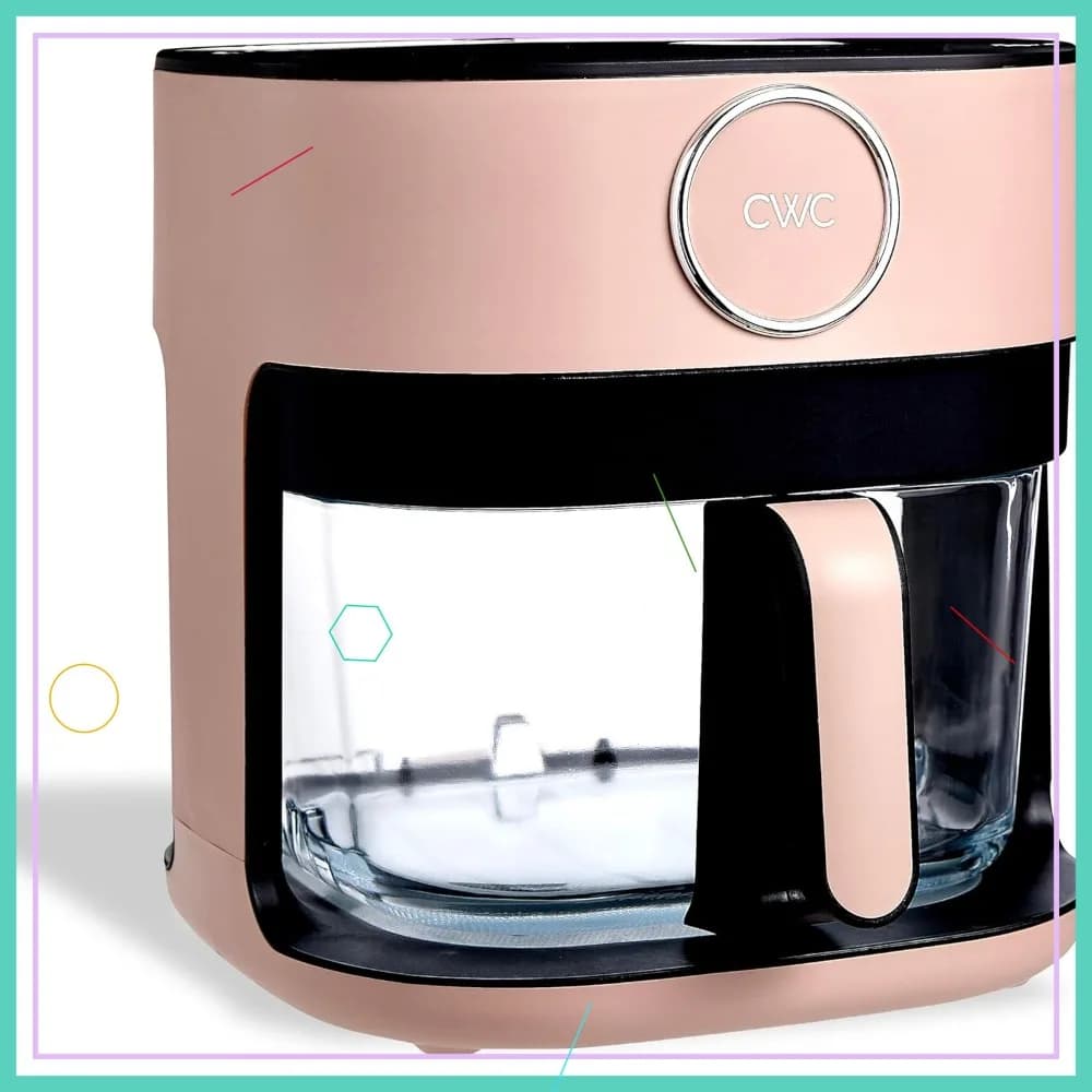 Friggitrice ad Aria Digitale da 1400W 5.5Qt con Cestello in Vetro, 8 Programmi Preimpostati, Timer, Controllo Temperatura 175-400°C ° F, Blush