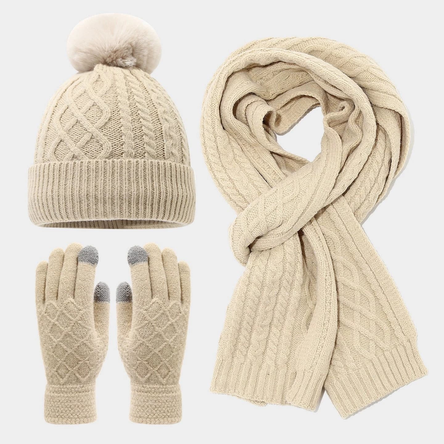 Women's knitted gloves and scarf set, warm winter thick knitted shirt for outdoor sets of hats and scarves with protection for cycling ears