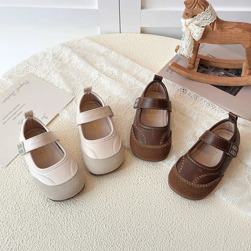 Scarpe da bambina per bambini Mary Jane Flats in pelle scamosciata Combinazione cinturino in velcro Calzature casual quotidiane 21-30 Scarpe per ragazze