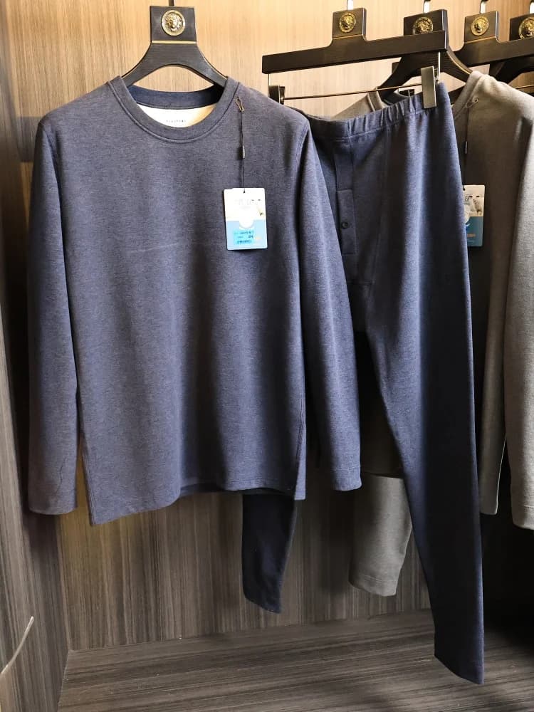 Men's Autumn Winter Thermal Underwear Set Silk Wool Blend Thickened Fleece Lined Simple Versatile Comfortable Warmth