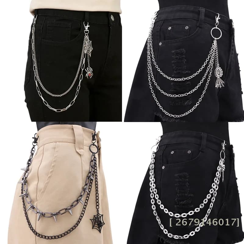【YY26】Catena per Pantaloni in Metallo Stile Punk, Catena per Jeans con Ciondolo a Ragnatela Hip Hop, Decorazione Multistrato per Pantaloni, Catene da Vita, Regali