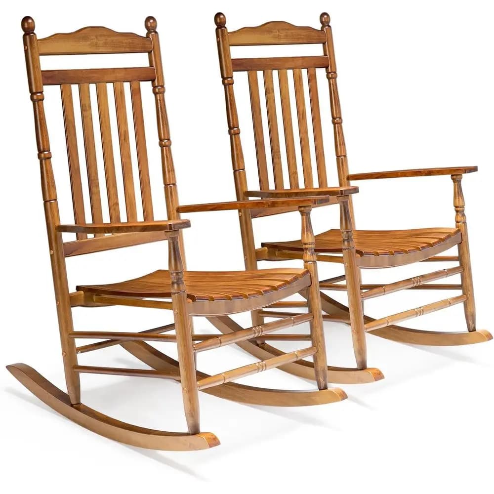 Set di 2 sedie a dondolo da esterno in rovere con schienale alto, supporta 204 kg, ideale per patio, portico, giardino e cortile