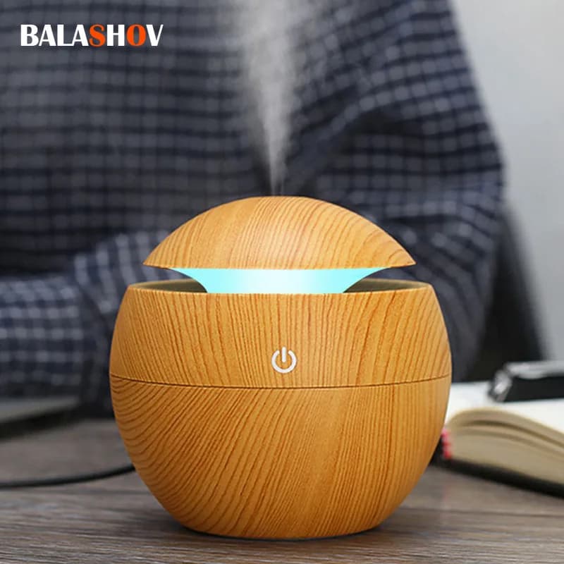 130ML Umidificatore Ad Ultrasuoni USB Diffusore di Aroma Grano di Legno LED Luce Notturna Elettrico Diffusore di Olio Essenziale Aromaterapia Casa