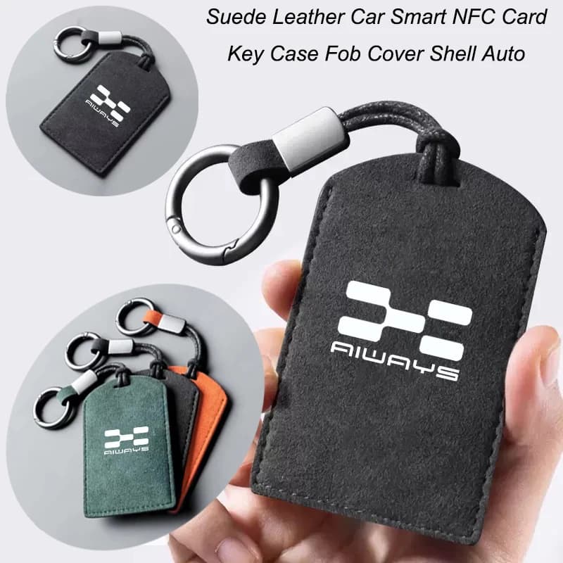 Pelle scamosciata Auto NFC Card Key Cover Fob Custodia protettiva Shell Portachiavi automatico per Aiways U5 PRO U6 U 5 6 U7 Accessori auto