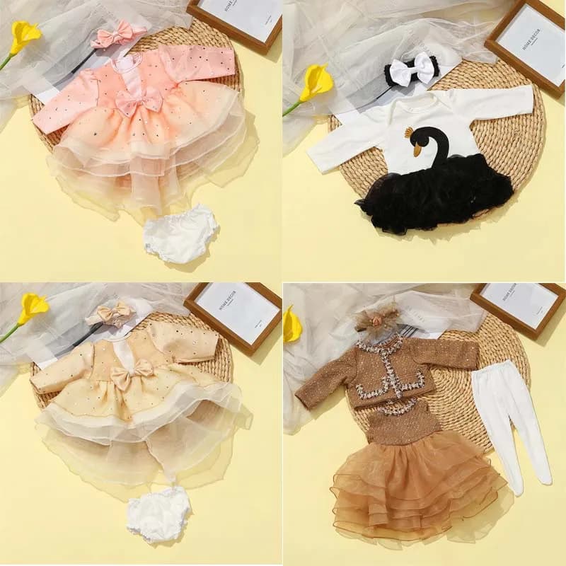 Doll Clothes for 21.65in Born Baby Doll Clothes Tiered Yarn Dress Set for 55cm Baby New Reborn Doll Accessories DIY Toys Clothes