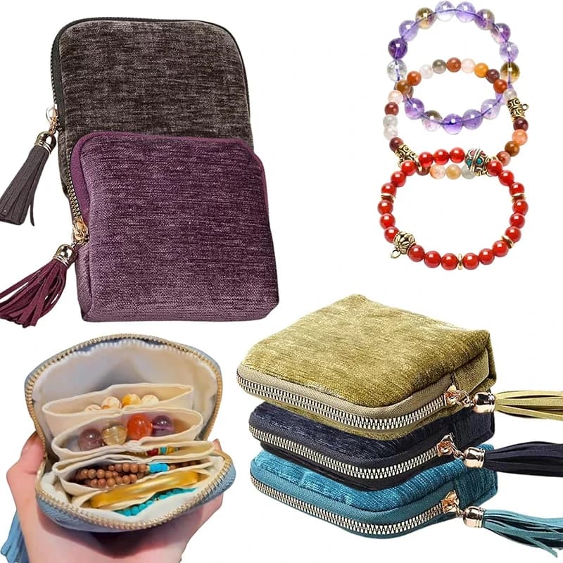 Borsa Portagioie con Ciondolo a Nappa, Custodia per Gioielli con Cerniera, Borsa Portagioie Grande Capacità da Viaggio, Sacchetto Porta Bracciali in Cristallo