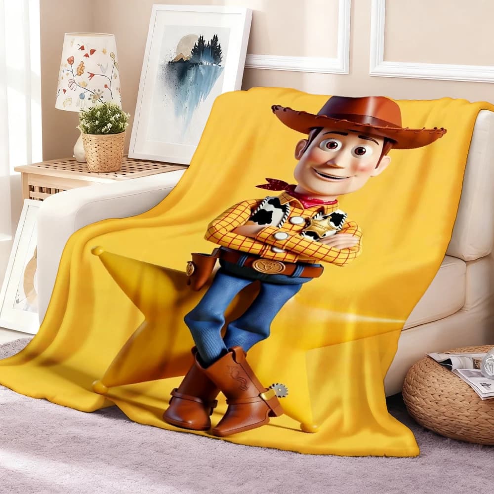 1pc Four Seasons Suitable Flannel Blanket Woody Cowboy Character Standing Pose for Travel, Camping for Living Room, Office Machine Washable