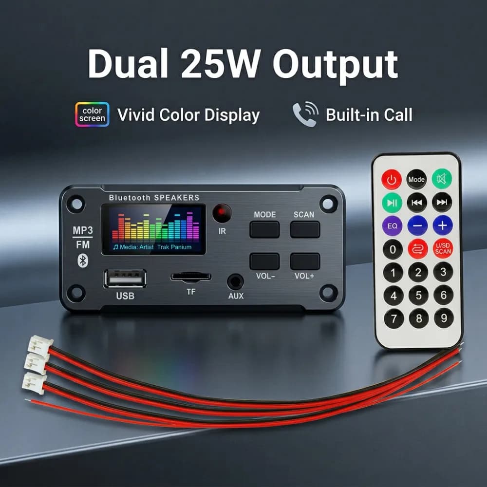 50W Amplifier Bluetooth MP3 WMA WAV Decoder Board 12V Handsfree Call USB TF FM Car Audio Music Player Speaker Volume Control