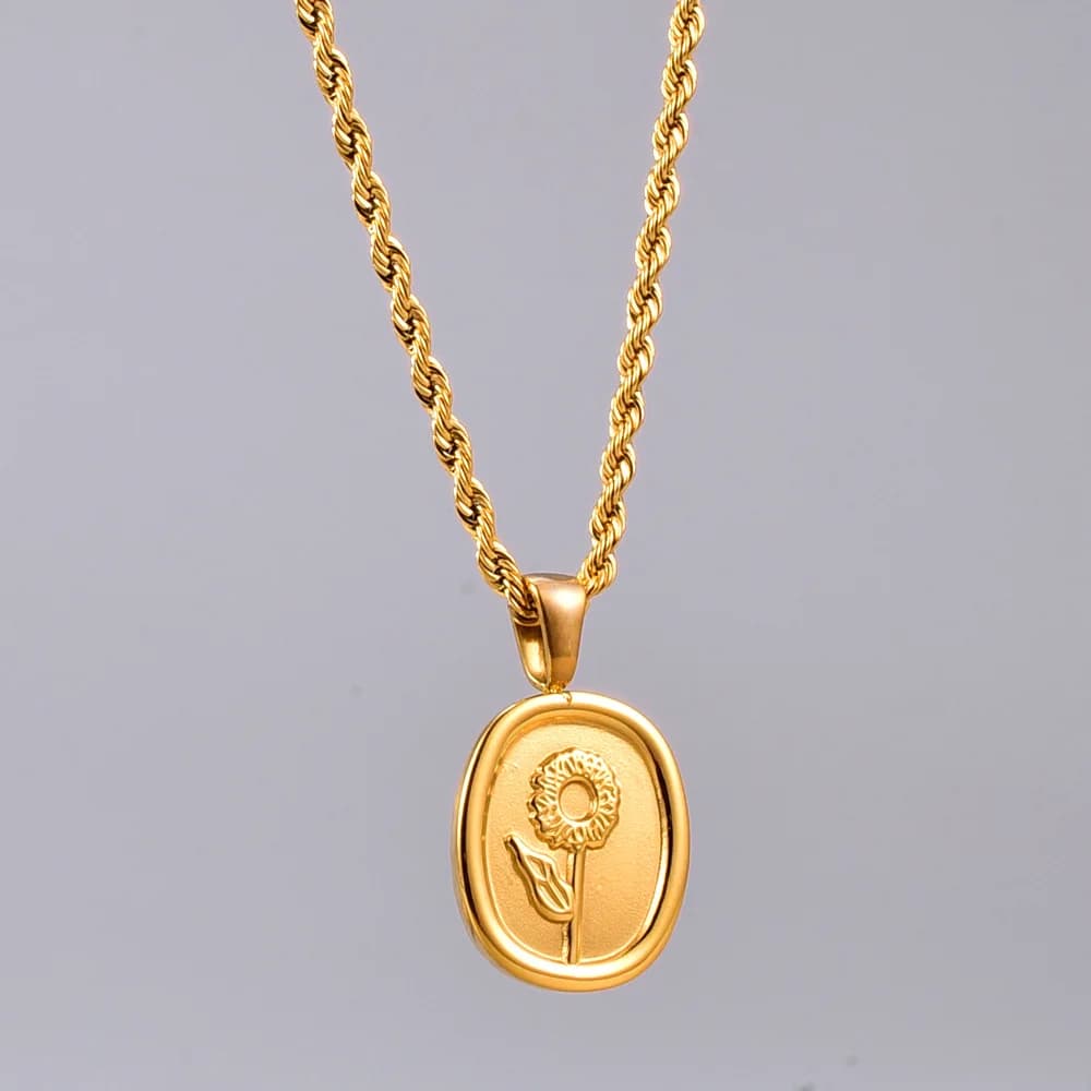 L70 Pendant with French sunflower seeds, twist necklace, clavicle chain, stainless steel jewelry