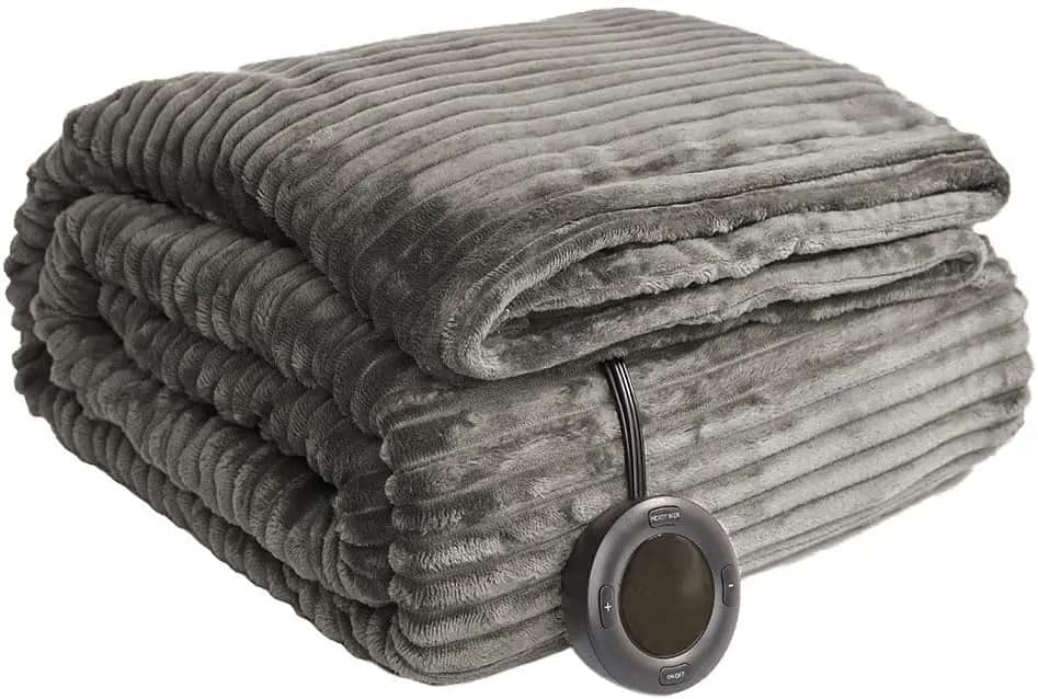 Coperta riscaldata elettrica doppia misura con 6 livelli di calore, timer di spegnimento automatico, lavabile in lavatrice, certificata ETL in grigio
