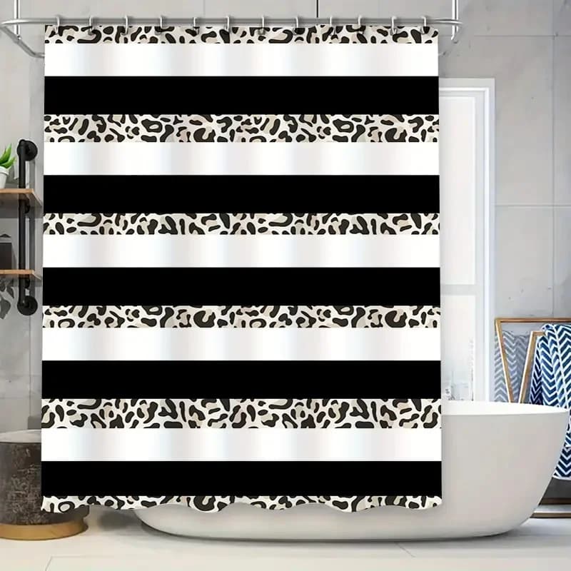 Tenda da doccia con stampa animalier Design a strisce bianche nere con motivo leopardato per decorazioni da bagno Tessuto impermeabile Facile installazione