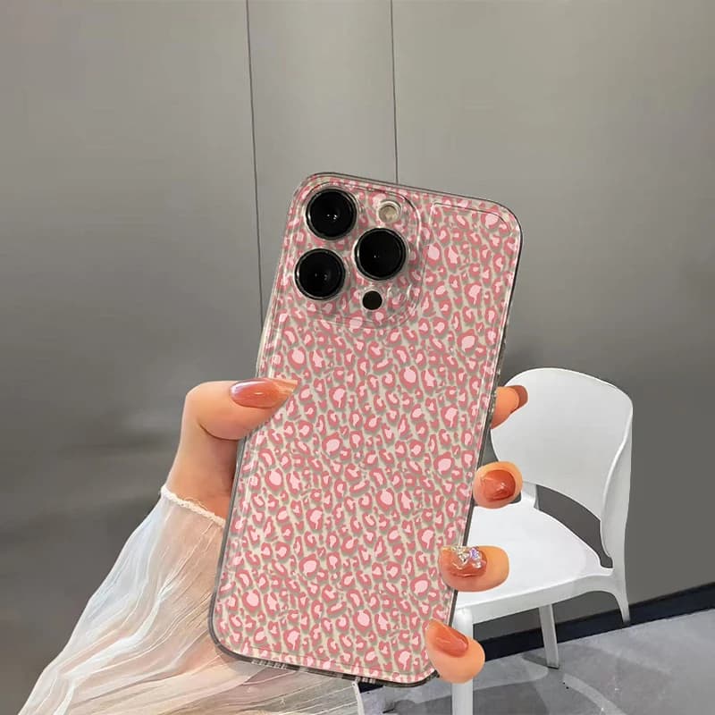 Custodia Trasparente Antiurto Morbida con Stampa Leopardata Rosa Integrale per iPhone 17E 16 15 14 13 12 11 Pro Max 15 Plus 16E