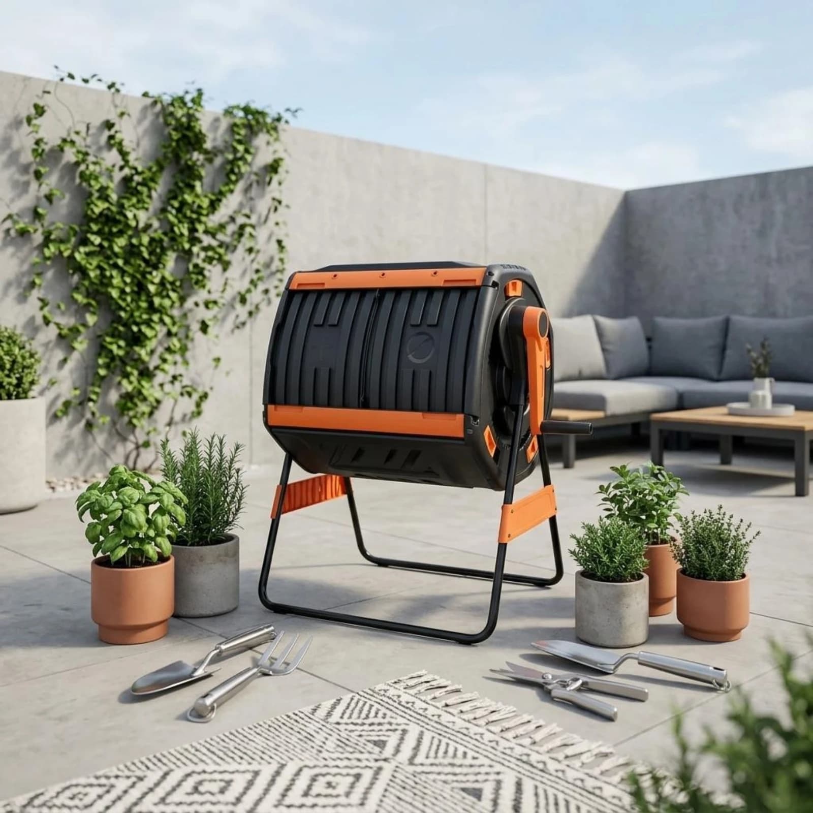 200 L Rotating Compost Tumbler Easy to Turn Tumbling Compost Bin Outdoor Storage Quick Composting Air Vents for Homeowners