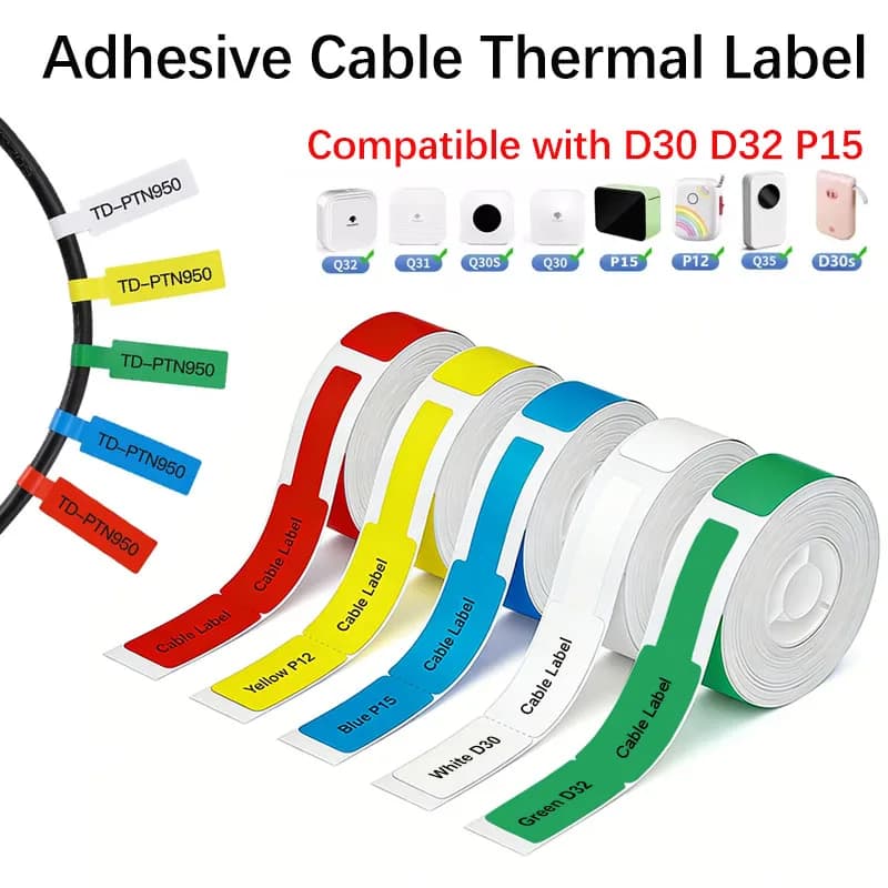 Etichette Adesive Termiche per Cavi 12*109mm, Rotolo di Nastro Stampabile per Identificazione di Cavi e Reti D30 P11 P15