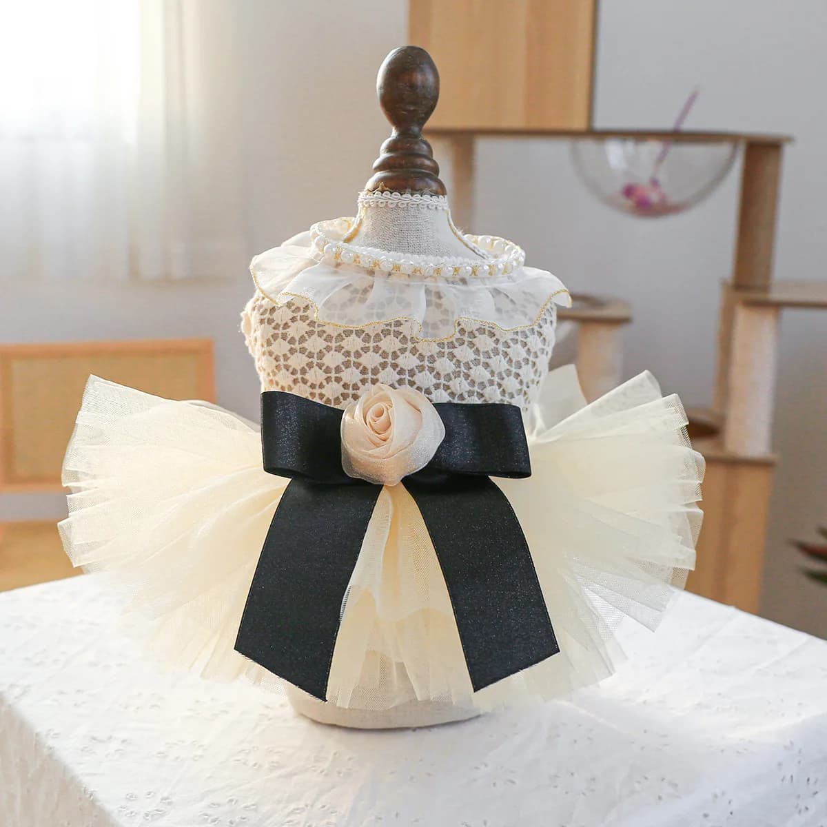 Vestito di Lusso Kawaii per Cagnoline, Abito per Cuccioli Piccoli con Collare di Perle, Accessorio per Animali Domestici, Abbigliamento per Chihuahua Yorkshire, Vestito da Sposa per Gatti