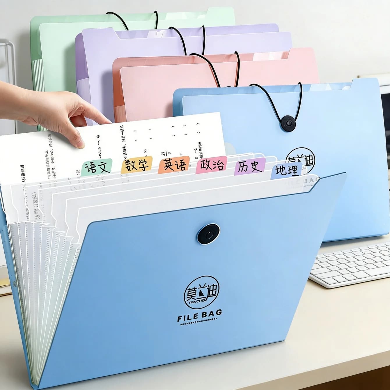 A4 Organ Folder, 8-pocket Large Capacity Label Separated File Bag, Snap on Storage Book, Office Materials and Receipts Storage