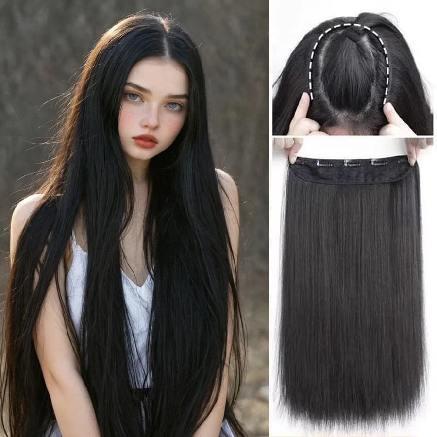 Synthetic straight hair extenstion for women heat-resistant silk material that can be heated and stretched