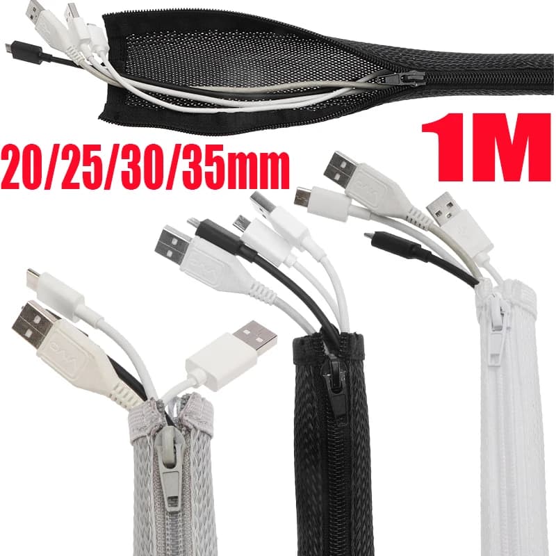 1M 20/25/30/35mm Manicotto del cavo con cerniera Filo di nylon flessibile Gestione dei cavi Organizzatore Protezione nascondiglio del cavo Nero Bianco Grigio