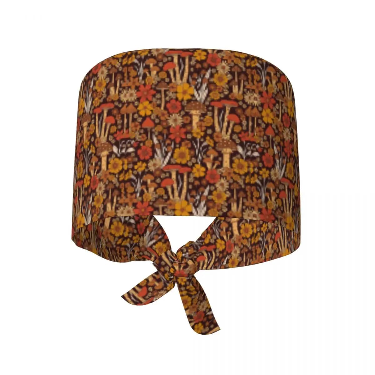 Retro 1970s Brown And Orange Mushrooms And Flowers Scrub Hat Doctor Working Surgical Cap Adjustable Nursing Caps for Dentist