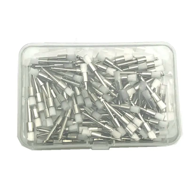 100 pz/scatola spazzola per lucidatura dentale spazzole per lucidatrice con chiusura a scatto in Nylon bianco strumento per dentista di tipo piatto strumento per sbiancamento dei denti in materiale da laboratorio