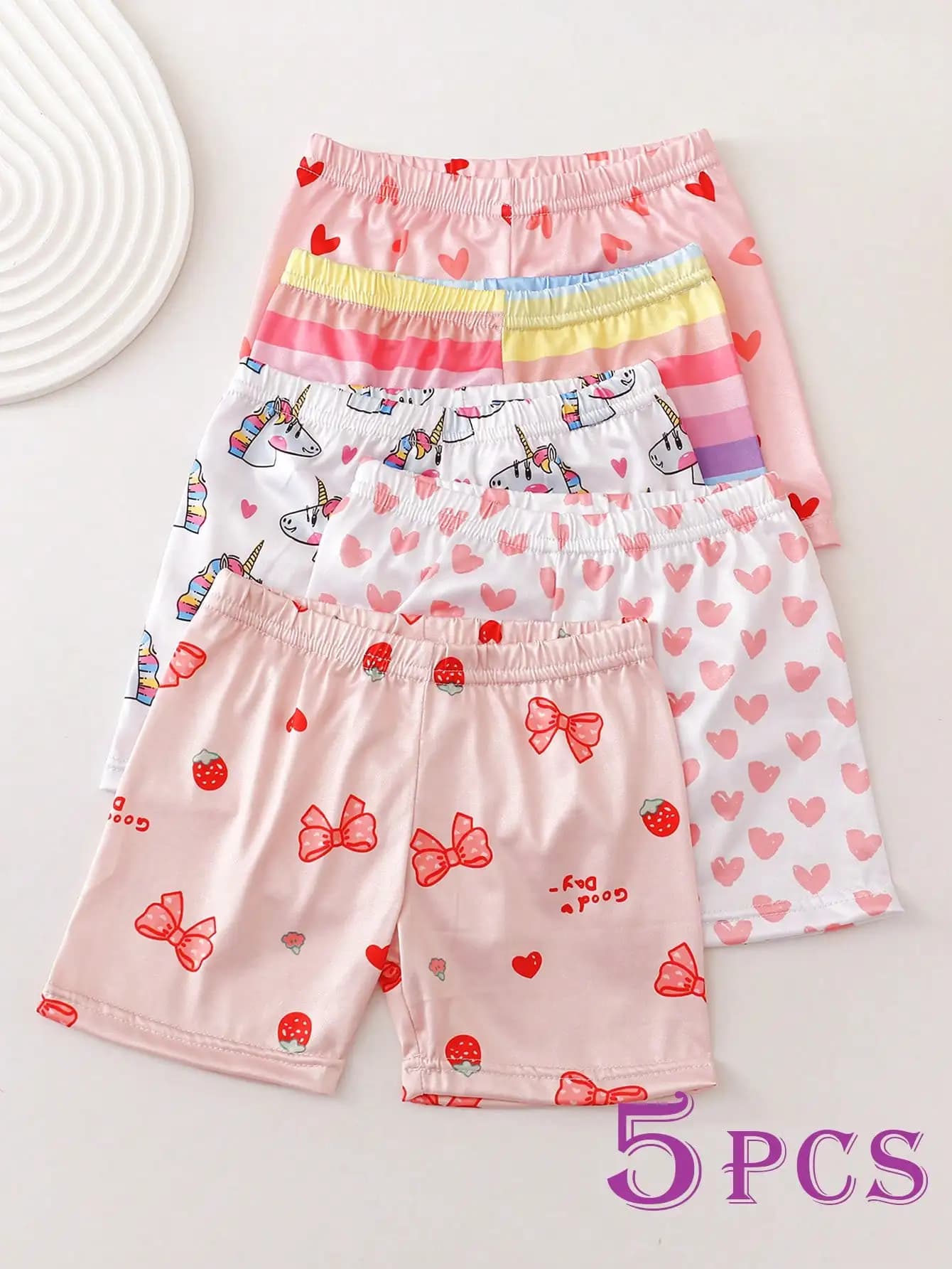 5 pezzi di pantaloncini di sicurezza per bambina da 2 a 11 anni, pantaloncini con stampa di unicorno e cuore, elastici in vita, morbidi in poliestere e spandex, da indossare sotto il vestito, per l'estate, per tutti i giorni