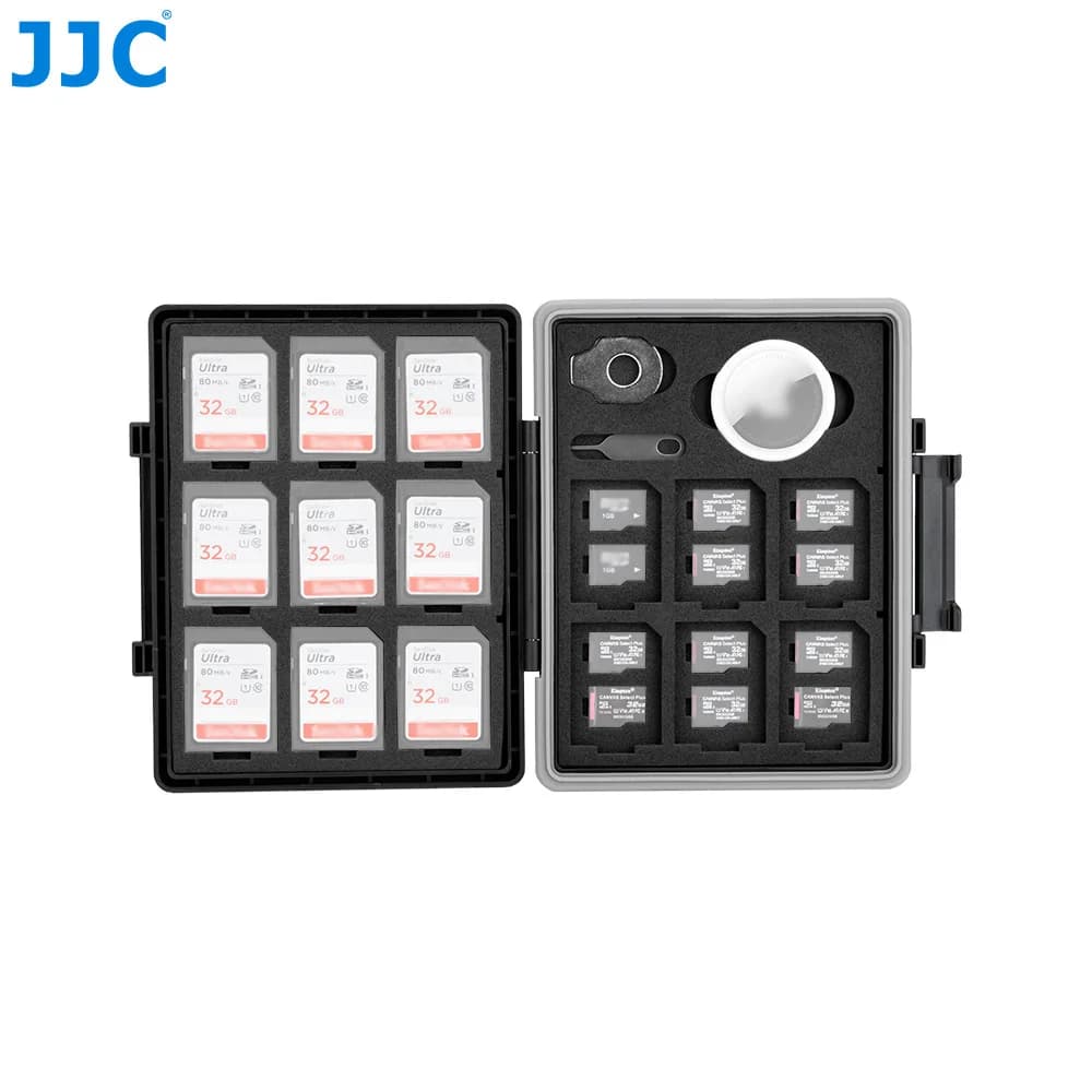 JJC 45 Slot Custodia per scheda di memoria Portafoglio Organizzatore per 15 TF Micro SD MSD + 30 SD SDXC Scheda SDHC 1 Scatola di immagazzinaggio Airtag Keeper