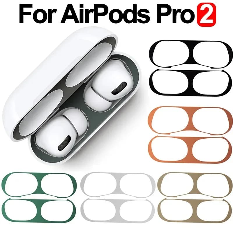 Custodia adesiva antipolvere in metallo per Apple AirPods Pro 2 Protezione antipolvere protettiva antigraffio Pellicola per cuffie Accessori per scatole per cuffie