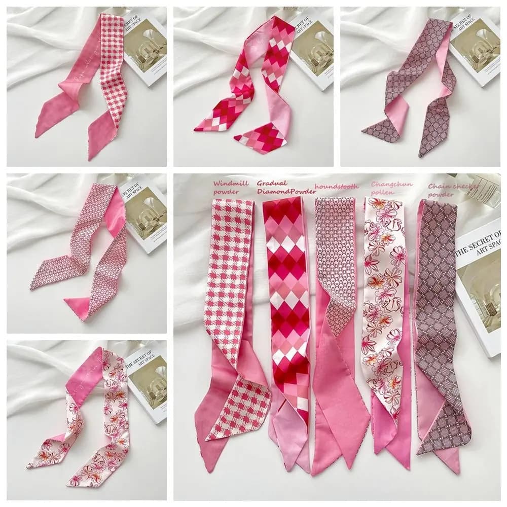Ribbon Headband Silk Scarf Flower Pink Printed Scarf Scarf Accessories Collocation Clothing Accessories Scarf Hair Band Women