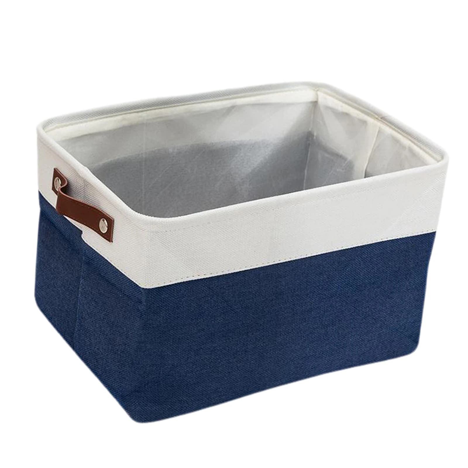 Leather Handle Storage Bin Bascket Linen Fabric Home Desktop Collections Organizer for Underwear Kids Toys Sundries