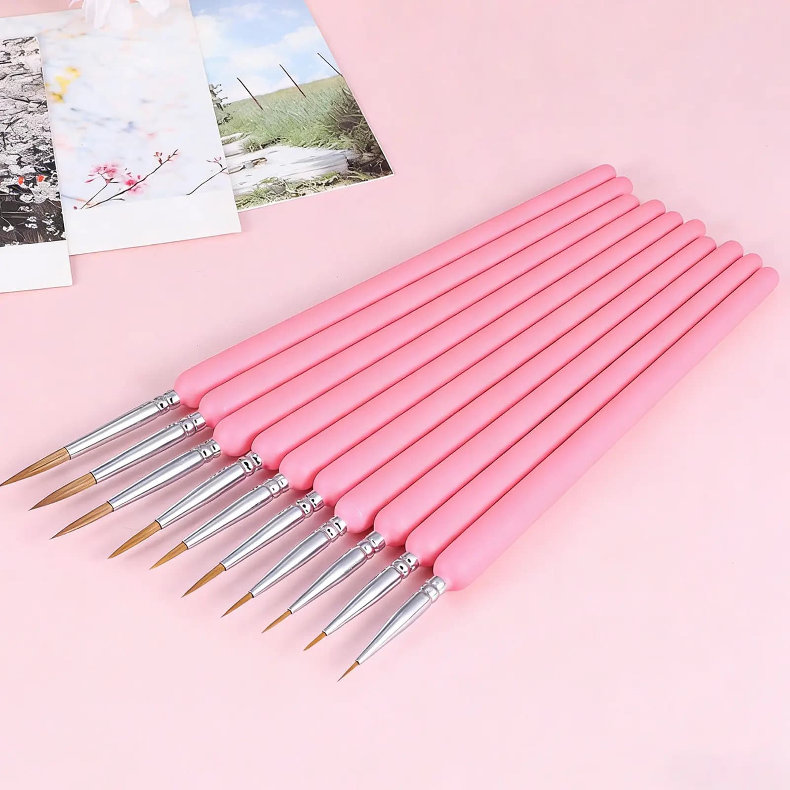 5Pcs Fine Detailing Paint Brush Set Wolf Hair Bristles Long Handle for Acrylics Watercolors Gouaches Oils Drawing Sketching Art