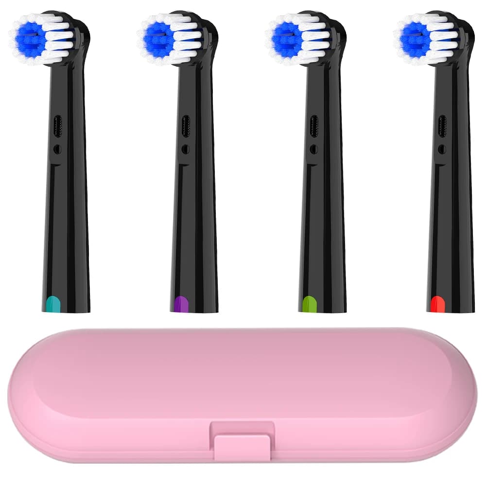 Contenitore da viaggio per spazzolino e 4 testine di ricambio morbide e rotanti compatibili con lo spazzolino elettrico Oral B, per 1000 500