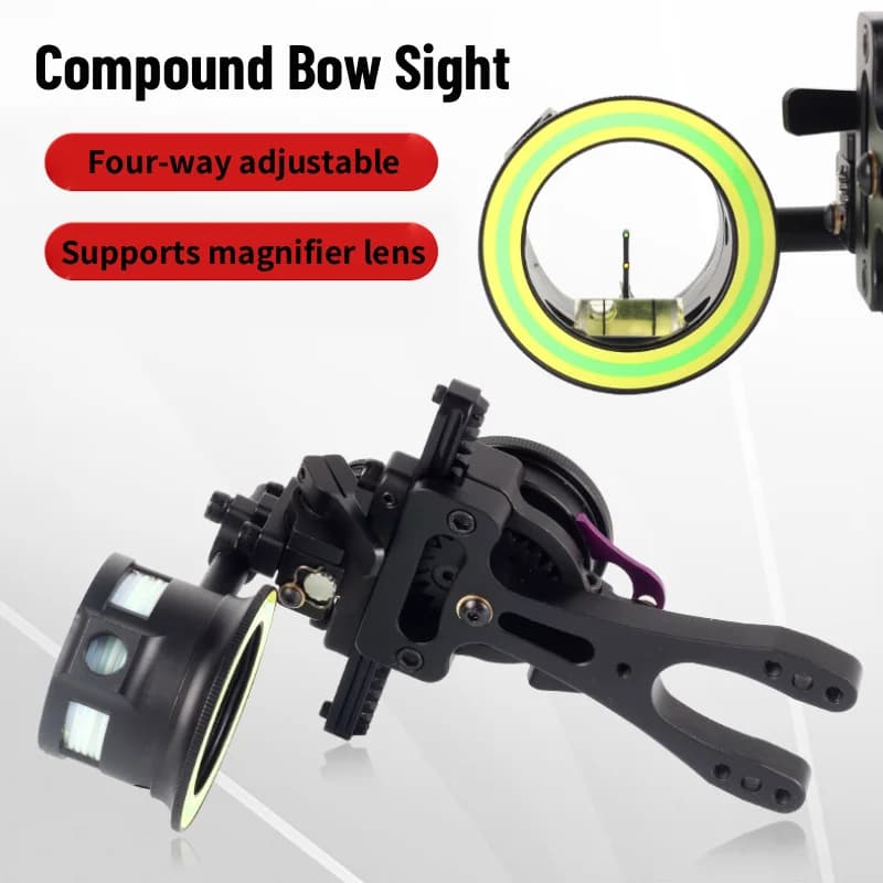 4-Way Micro Adjustable Compound Bow Sight Alloy Double Fiber Pin Scope Sight Archery Target Hunting Shooting Accessories