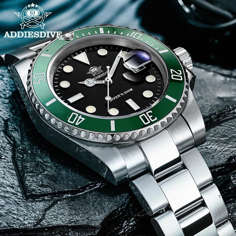 ADDIESDIVE Men's Classic Quartz Watch 20Bar Waterproof Super Bright Diving Watches Stainless Steel Ceramic Bezel MY-H3-2 Watch