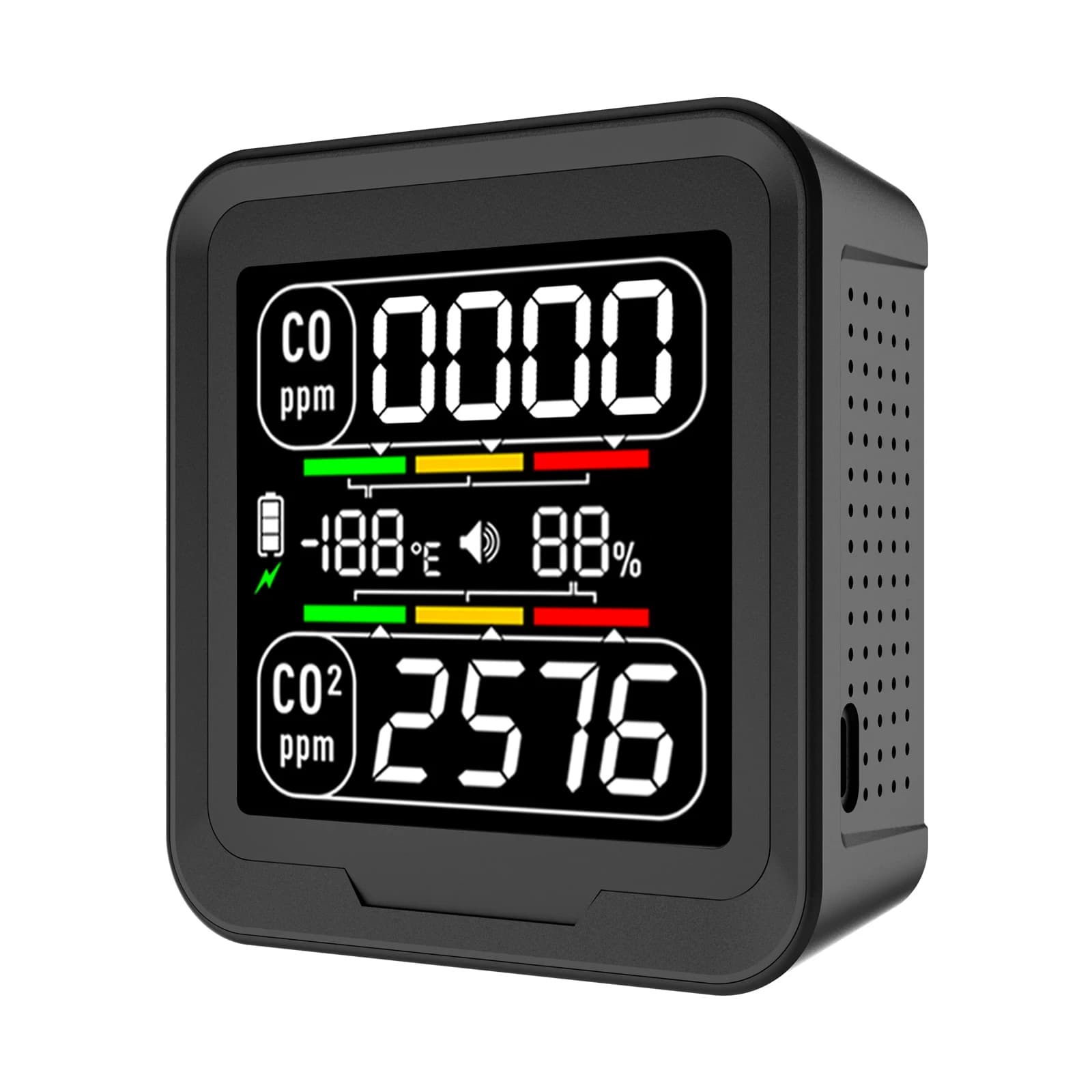 FIBISENSE 4 in 1 CO Detector CO2 Monitor, Carbon Monoxide Detector CO CO2 Humidity Temperature Sensor Monitor with Alarm