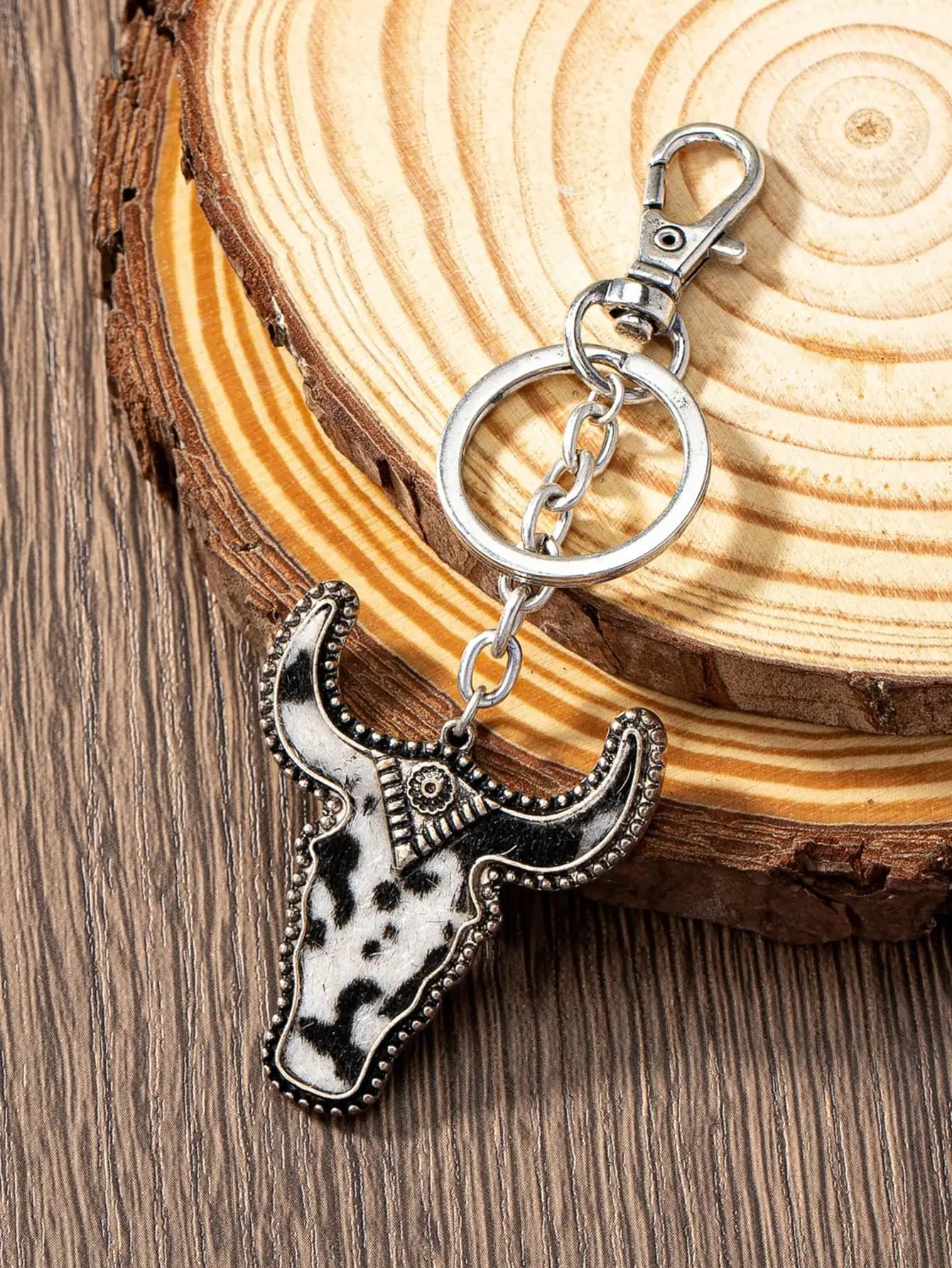 1pc Street 1 Pc PU Leather Cow Pattern Cattle Head Western Style Key Chain Key Ring Keychains Car Accessories Bag Charm Backpack For School Cute Goth Y2k Christmas Gift