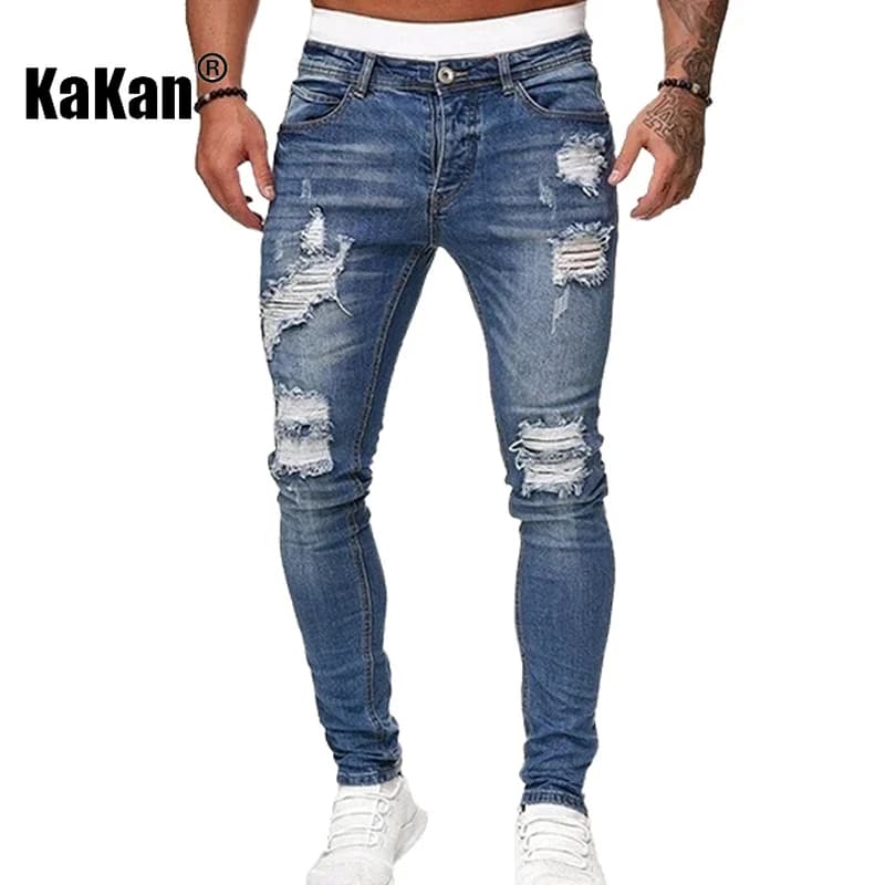 Kakan - Nuovi pantaloni a gamba piccola da uomo con jeans traforati, vestiti Y2k jeans lunghi dimagranti jeans uomo marca