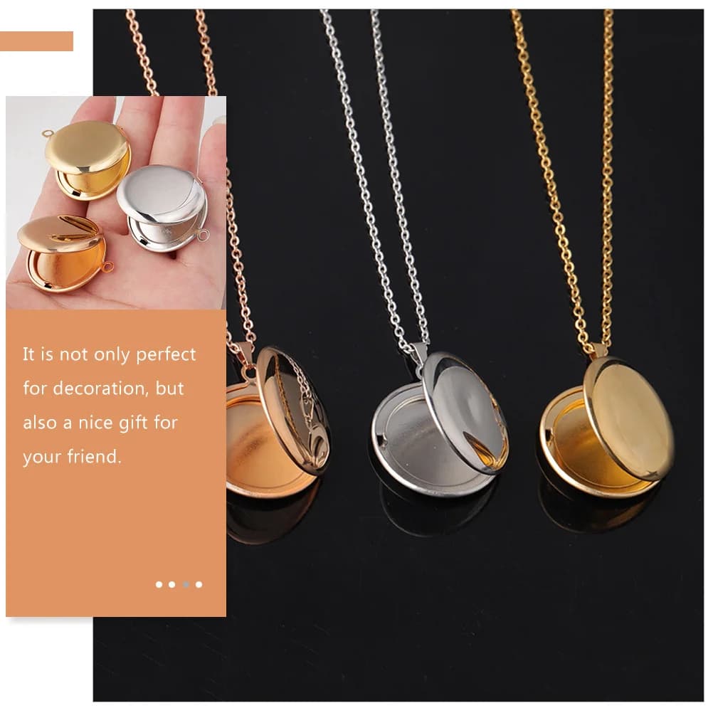 10Pcs Round Locket Necklace Pendants Photo Frame Pendant DIY Gift Jewelry for Her Birthday Valentine's Day Present Clavicle