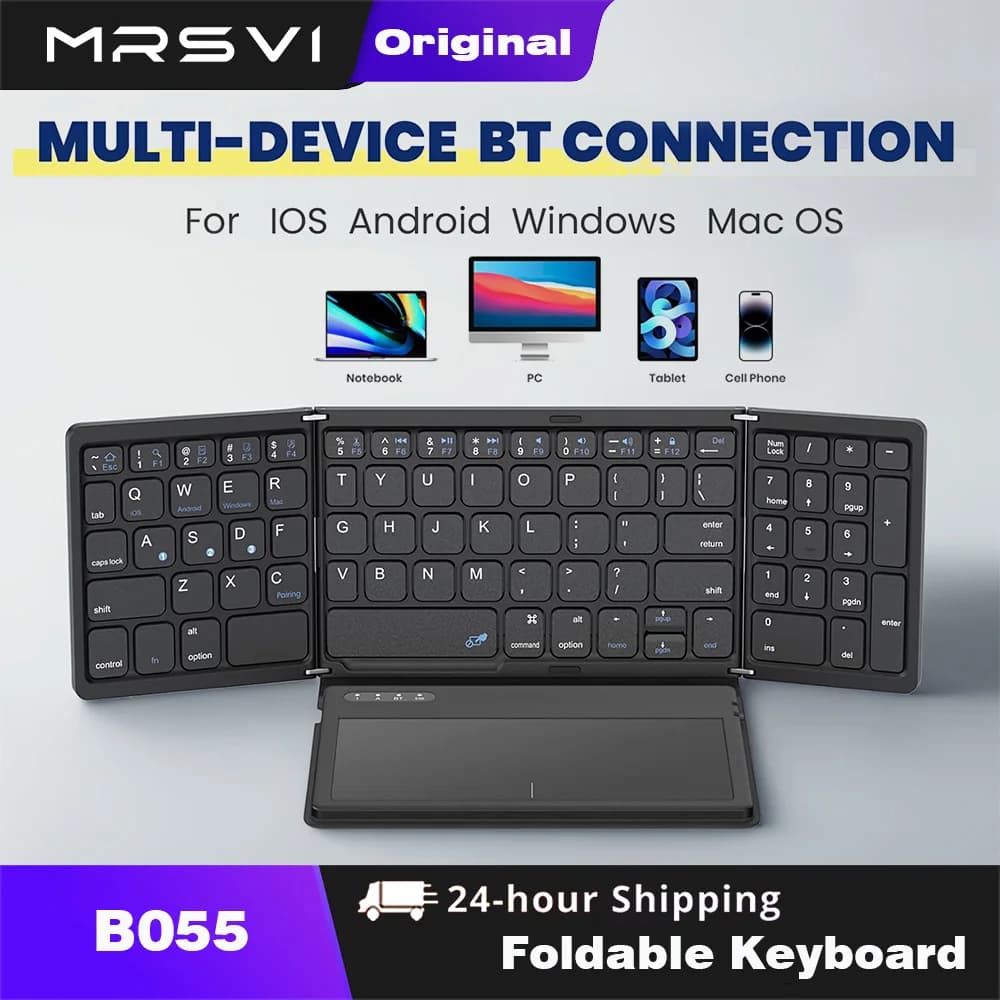 Tastiera Bluetooth Pieghevole MRSVI B055 con Touchpad, Tastiera Tascabile per Laptop, Telefono, Tablet, Wireless e Ricaricabile