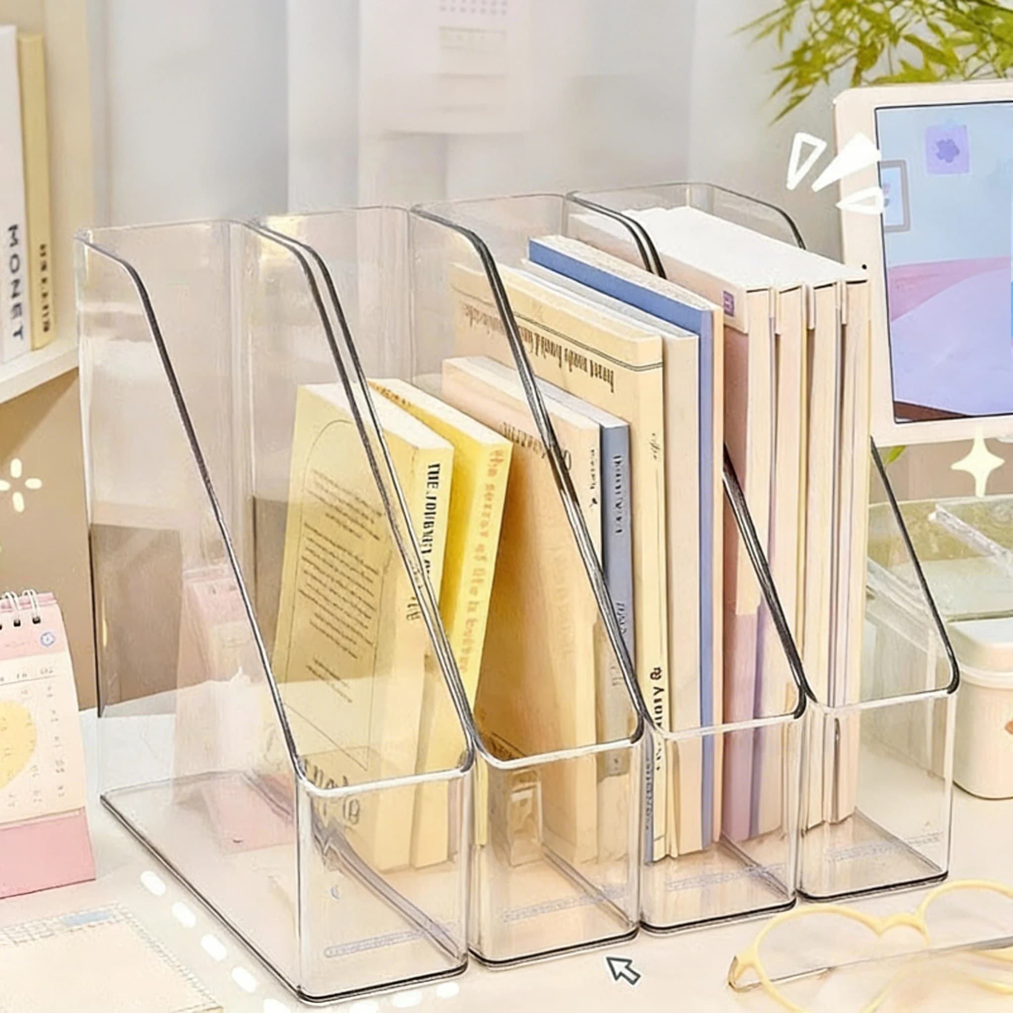 Large Capacity Desk Organizer File Holder,Desk Organizer,Clear Document Rack File Folder Storage Bin for Home Office School