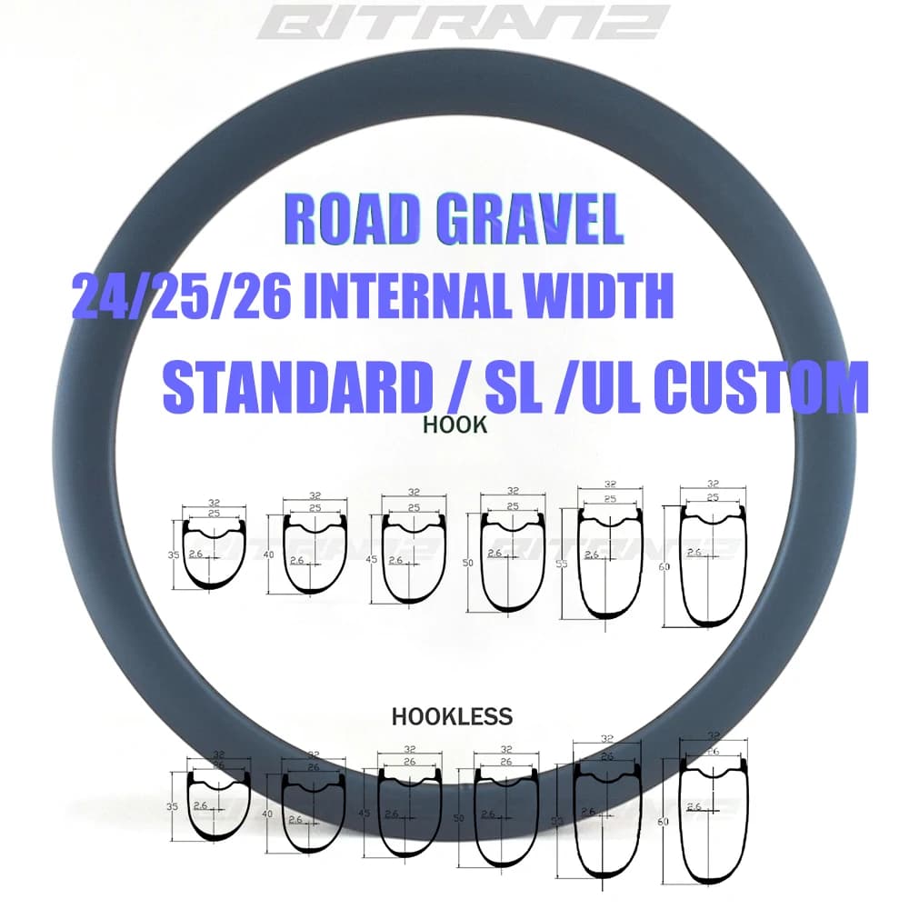 Asimmetrico 30mm 32mm di Larghezza 700c Ruota per bici da strada Disco Ghia Cerchione in carbonio 32/35/39/40/45/50/55/60mm Tubeless Gancio senza gancio per bicicletta