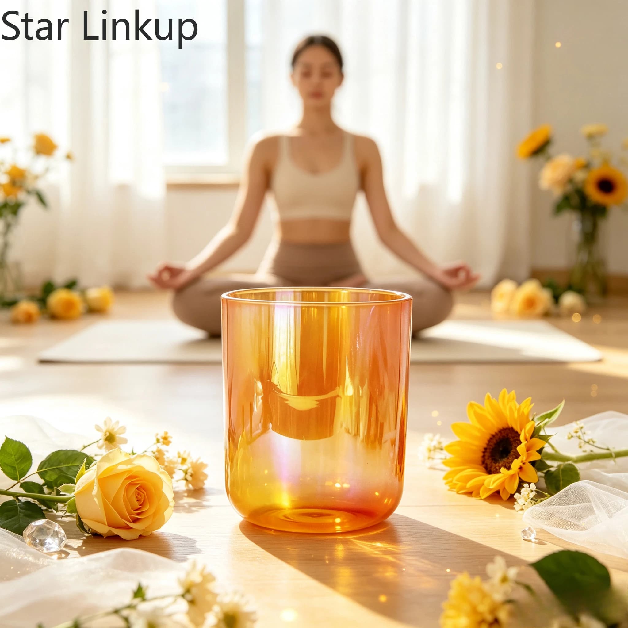 Star Linkup Portable Cosmic‑Light Orange Quartz Crystal Singing Bowl, Resonance Percussion Music Bowl With Rubber Mallets, Ideal for Yoga Workout, Sound‑Healing and Spiritual Meditation