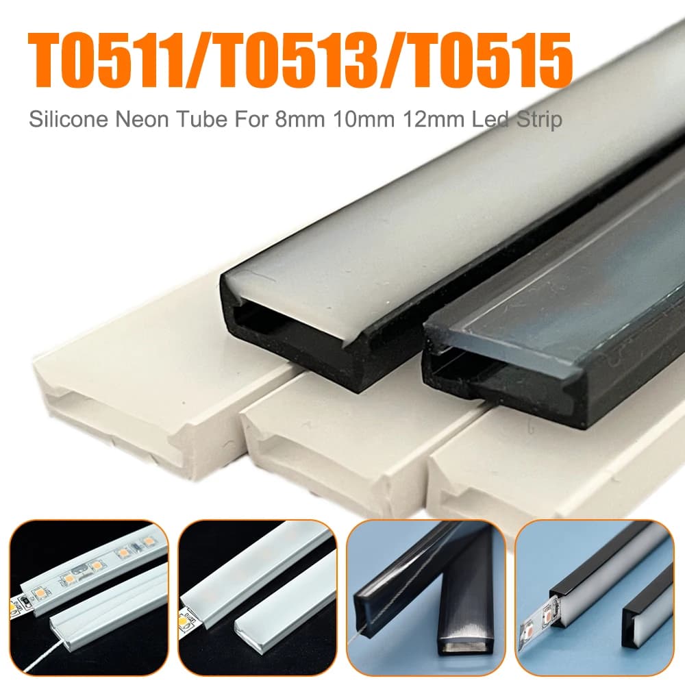 10M T0511 T0513 T0515 LED Silicone Neon Tube Black Milk Flexible Protective Cover Waterproof for 8/10/12mm WS2812B Strip Light