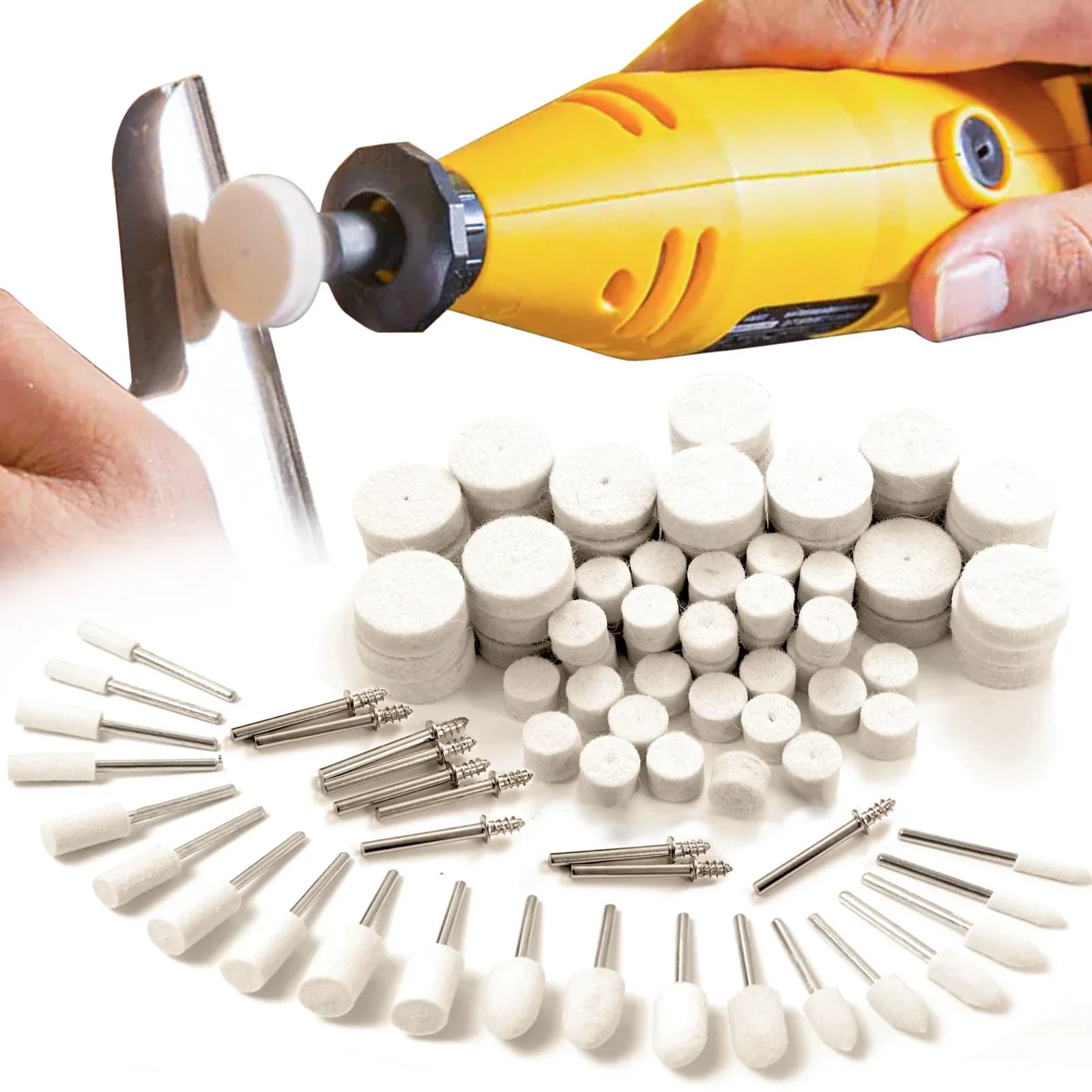 Kit di ruote per lucidatura in feltro di lana da 80 pezzi - Set di lucidatura multiforma per utensili rotanti, ideale per gioielli e metalli