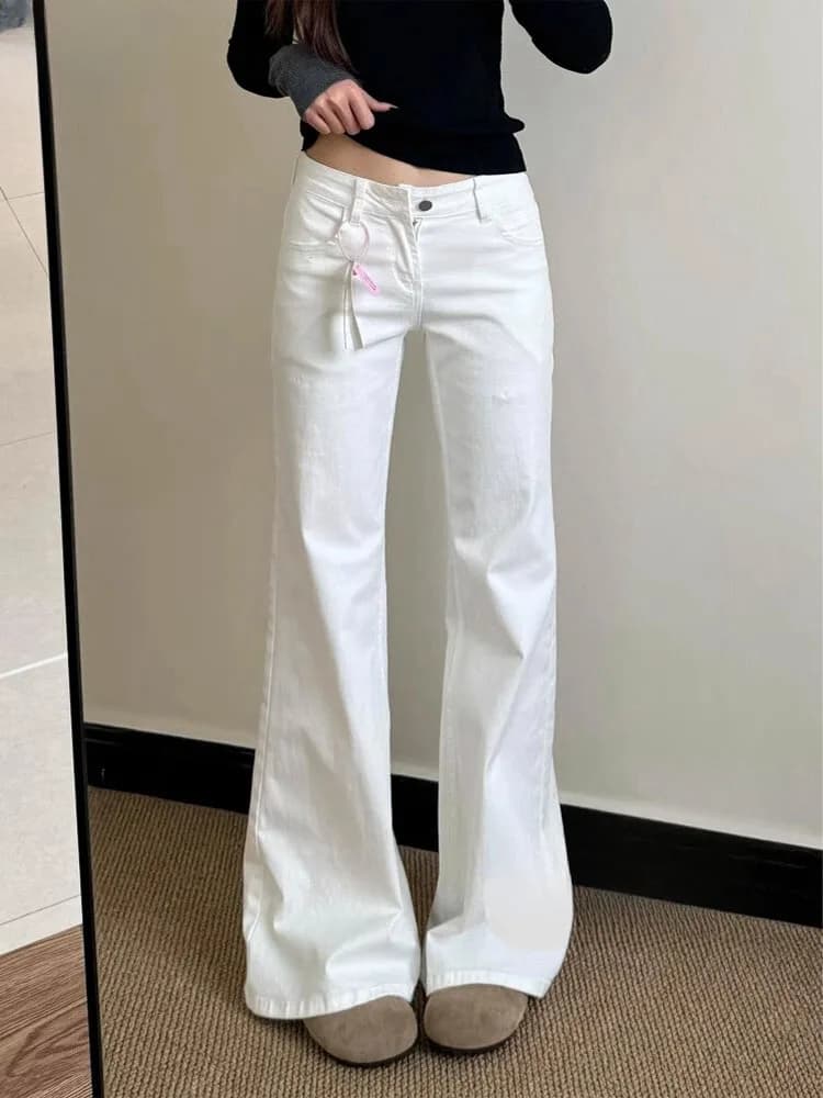 Jeans a Zampa d'Elefante a Vita Alta da Donna, Bianchi, a Gamba Larga, Nuovo Stile Primaverile, Taglie Forti, Effetto Snellente