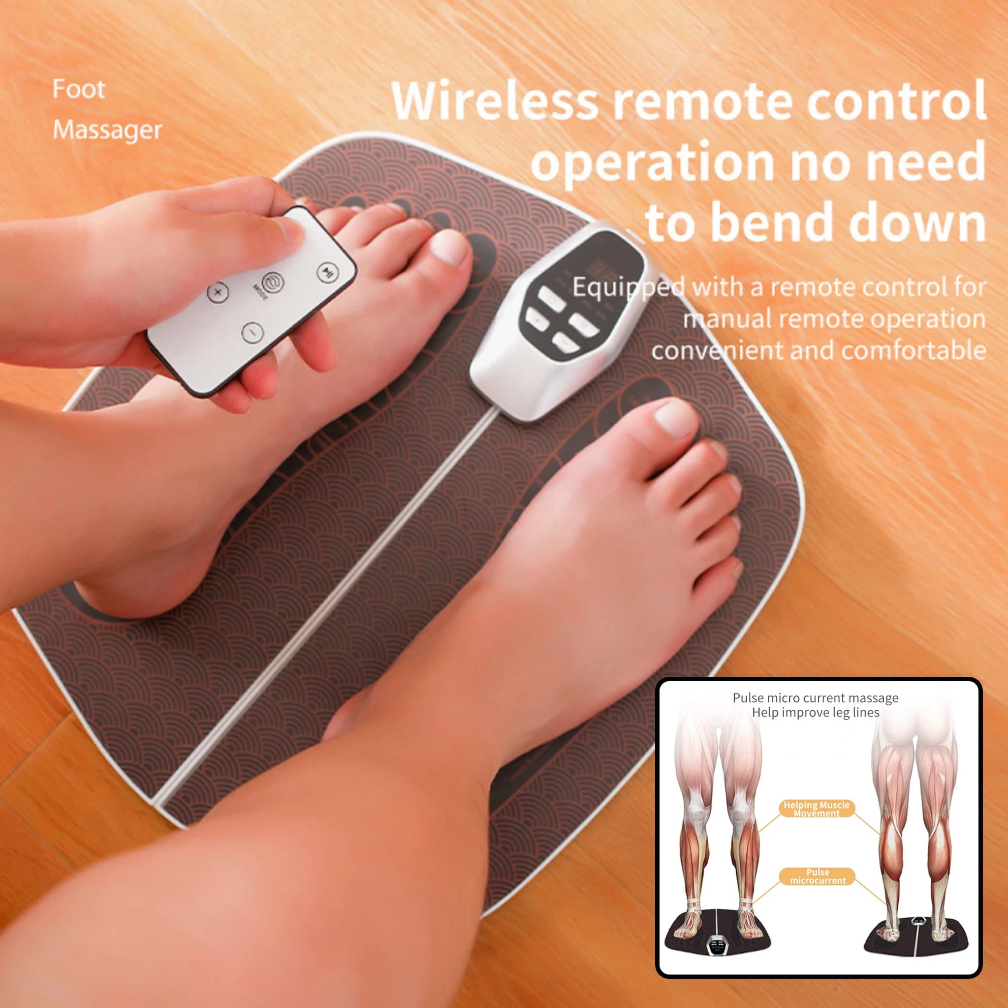 Massaggiatore Elettrico EMS per Piedi e Gambe, Stimolatore per la Circolazione con Riscaldamento e Impulsi, Dispositivo per Massaggio Muscolare e Dimagrimento