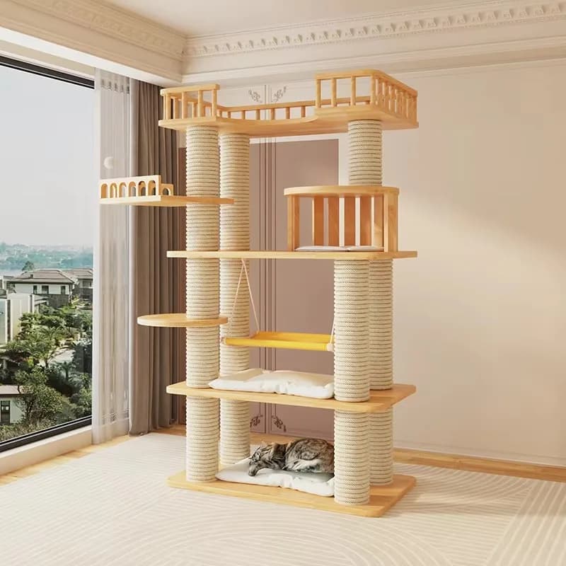 Pure natural wood and sisal cat tree, modern style cat tower, suitable for adult big cats, from luxury suppliers